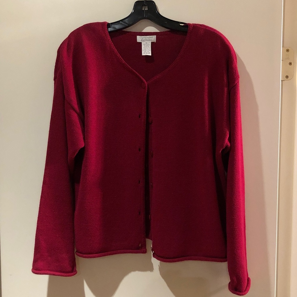 Christopher & Banks Red V-Neck Button Cardigan Sweater size medium